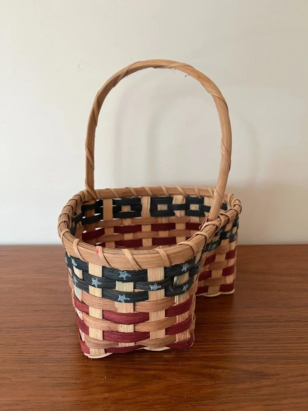 Patriotic Heart Shaped Wicker Basket